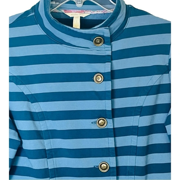 Matilda Jane Blue Stripe Fall Breeze Jacket Mod Button Up Women Size Medium - Picture 5 of 12